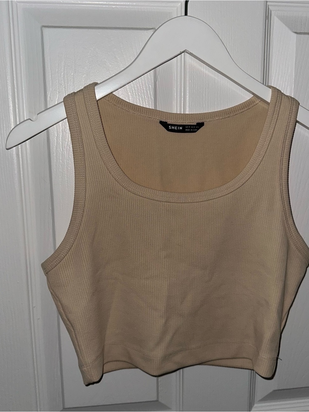 Cream Ribbed Crop Tank Top